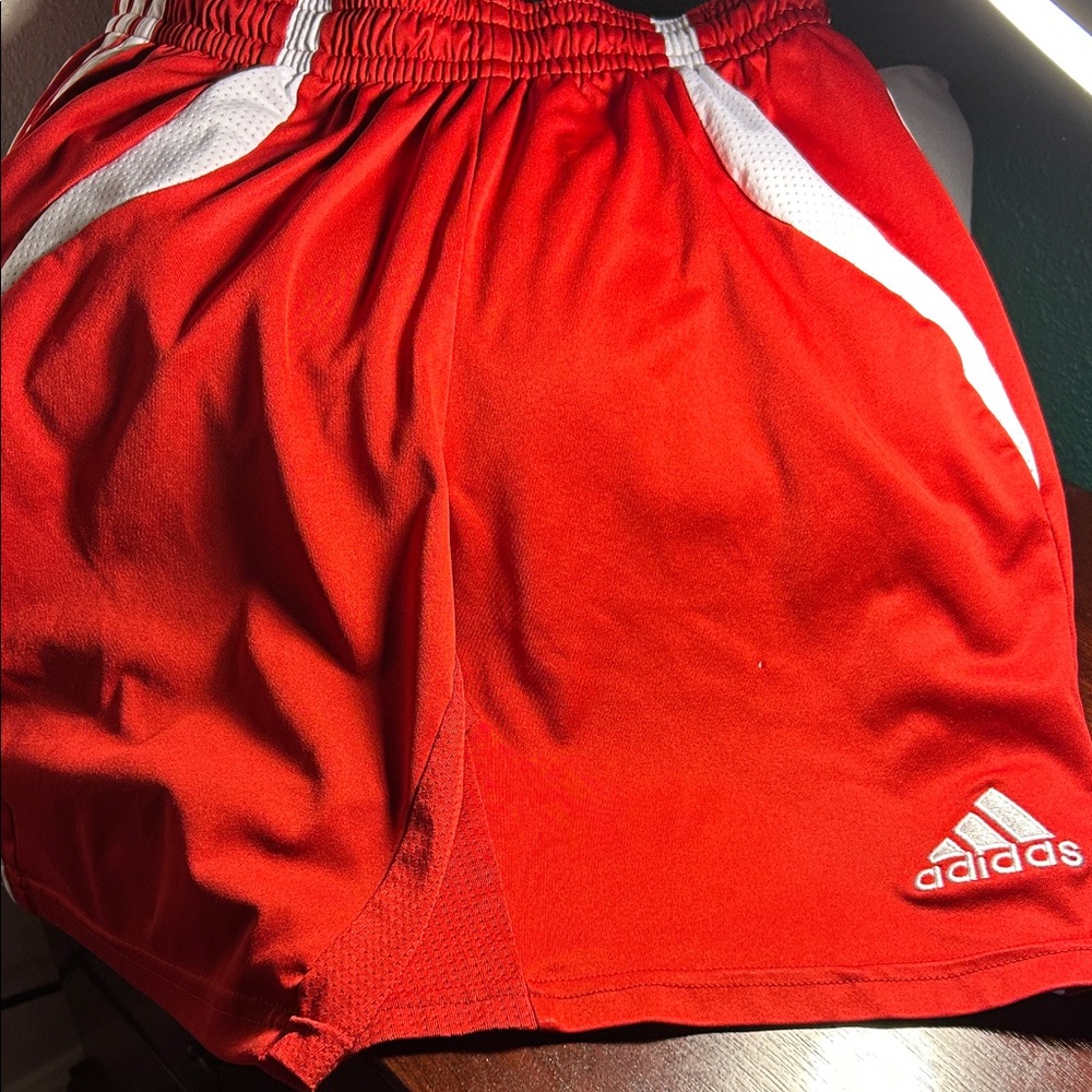 Adidas Men's Red and White Athletic Shorts